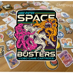 Space Busters Aufkleber Videospiel Aufkleber Geschenk für Nerd Aufkleber Geek Gamer Aufkleber altes Videospiel Modul Space Galaxy Alien Sticker