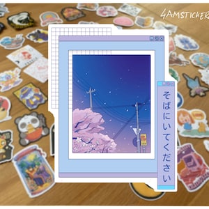 Illustration Vaporwave d'un programme d'application d'un ordinateur avec une illustration d'art japonais représentant un cerisier en fleurs
