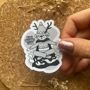 Sticker club sorcier pour enfants Sticker sorcier Sticker sorcellerie Sticker contour de couleur Sticker dessin animé rétro Sticker noir et blanc - Fini mat
