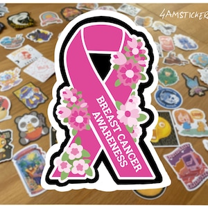 Floral Pink Ribbon Breast Cancer Awareness Sticker