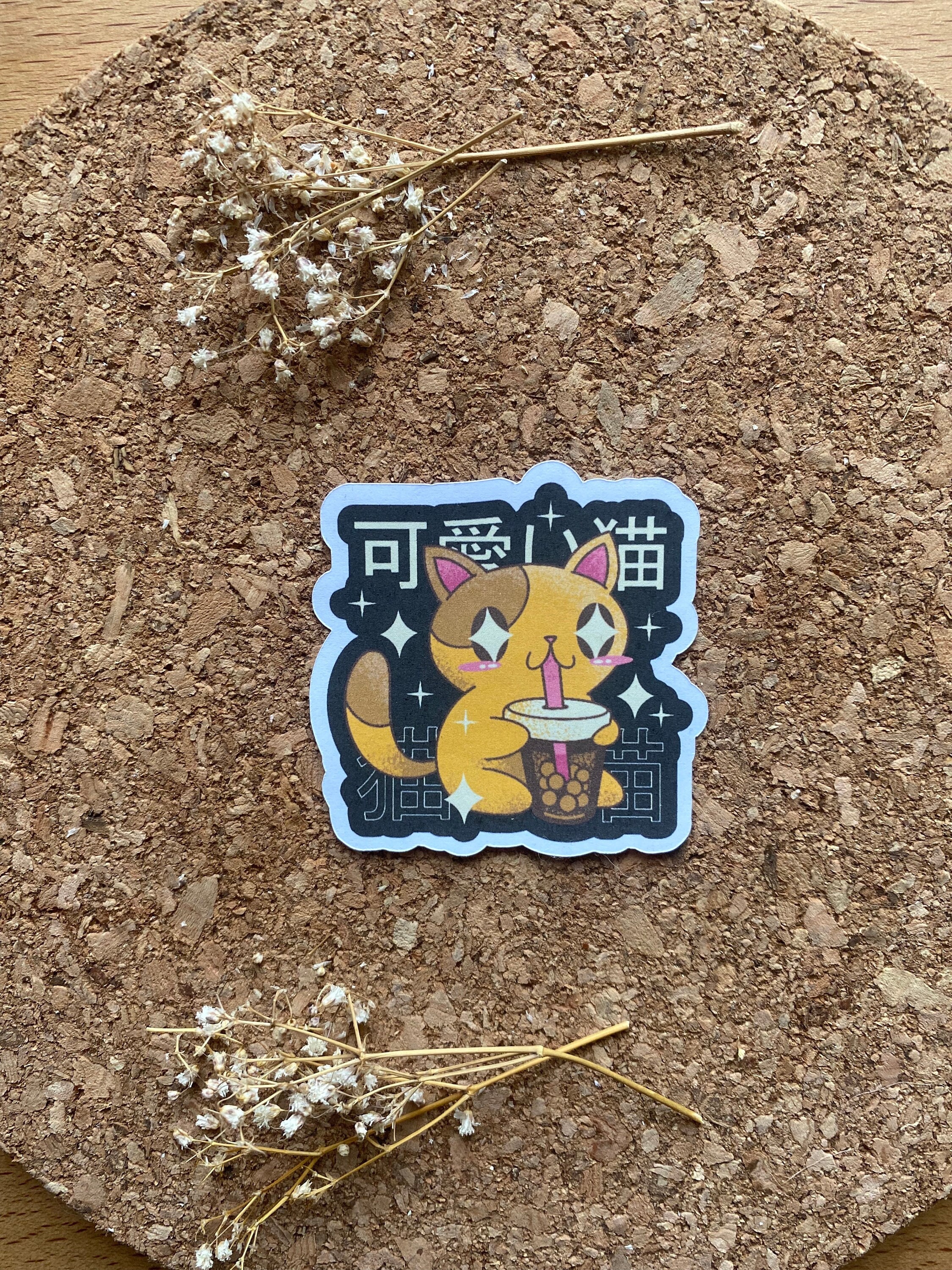 Cute Anime Cat Drinks Tea' Sticker