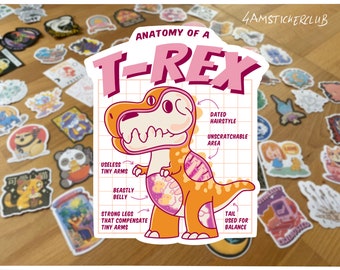 Anatomy of a trex sticker cute tyrannosaurus artwork funny anatomy of animals art t-rex decor bookmark sticker art kawaii t rex sticker