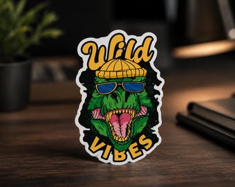 Wild Vibes T-Rex sticker, coole dinosaurus vinyl sticker, grappige dino laptop sticker, waterdichte dinosaurus waterfles sticker cadeau