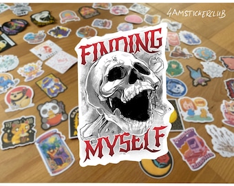 Finding Myself Skull Sticker Gothic Punk Rock Horror Aesthetic Decal | Skeleton Waterproof Vinyl or Matte Paper Sticker for Journals