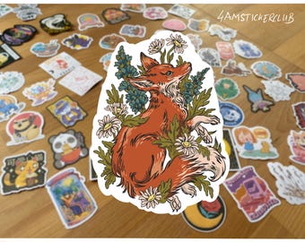 Floral Fox Sticker Cottagecore Forest Animal Vinyl or Matte Paper Decal | Fantasy Woodland Nature Aesthetic Waterproof Sticker