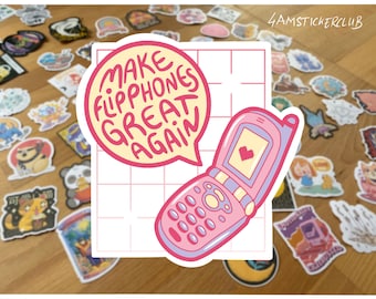 Make Flip Phones Great Wieder Aufkleber Y2K Ästhetisches Vinyl oder Papier Wasserdicht Nostalgisch Lustiger Tech Aufkleber für Laptop oder Wasserflasche