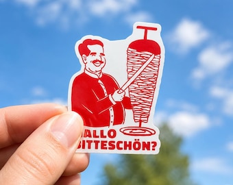 Döner Kebab Sticker: Turkish Food Illustration, Funny German Slang - Hallo Bitteschön Sticker Art