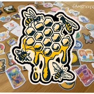 Honey Bee Sticker - Cute Waterproof Vinyl Stickers of Bees and a honeycomb, Beehives, and Honeycombs for Laptops, Water Bottles, Bee kind