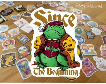 Pegatina de rana meme "Desde el principio", vinilo medieval divertido e impermeable para portátil, botella de agua, regalo estético para nerds de la historia