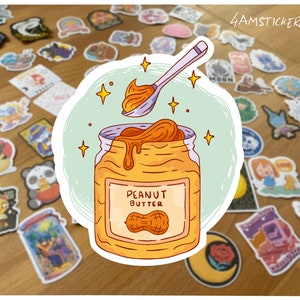 Sticker pot de beurre de cacahuètes oeuvre d'art sandwich gelée de beurre de cacahuète Sticker amateur de nourriture oeuvre d'art autocollant cacahuètes magique