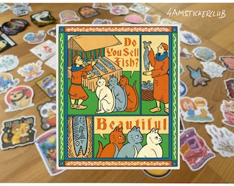 Do you sell fish sticker medieval sticker funny cat sticker fishy sticker ironic sticker middle ages sticker funny cat quote sticker