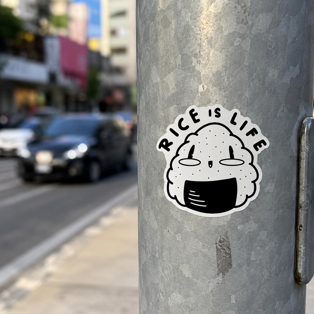 Rice is Life Sticker: Kawaii Onigiri Rice Ball, Japanese Food Art