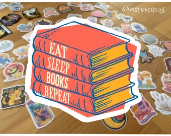 Eat sleep books repeat sticker book lover sticker art i love reading banned books bookish sticker kindle sticker vinyl decal sticker