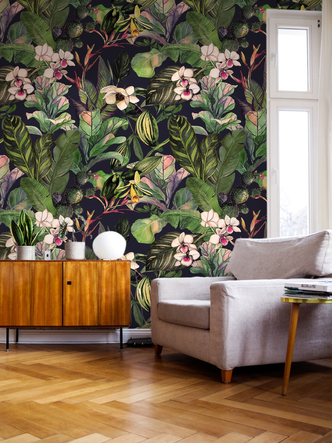 Tropical Floral Wallpaper: Peel and Stick Removable Wall Mural - Etsy
