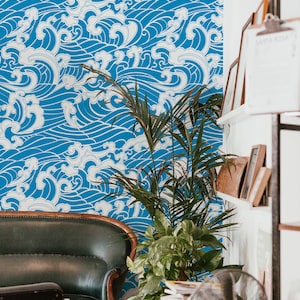 Carta da parati adesiva con onde / murale da parete con oceano / arte decorativa rimovibile per la casa e l'ufficio