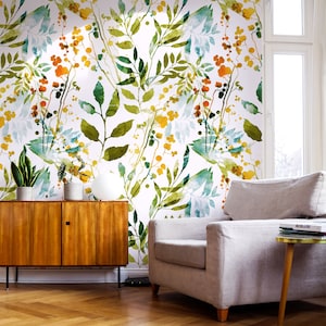 Carta da parati tradizionale o staccabile Imprints Herbs / Decorazioni murali floreali e arte per la casa / Stampe murali facili da installare