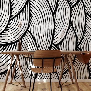 Schwarz-weiße Jakobsmuscheln Tapete | Schälen und Aufkleben Wandbild | Abnehmbares Dekor | Modernes Wohndesign