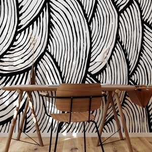 Black and White Scaloops |  Peel and Stick Wallpaper | Wall Paper | Wall Mural