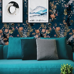 Tropische Blumentapete | Schälen und Stick Wandbild für Easy Home Décor | Abnehmbare Tapete, Boho-Stil, umweltfreundliches Design