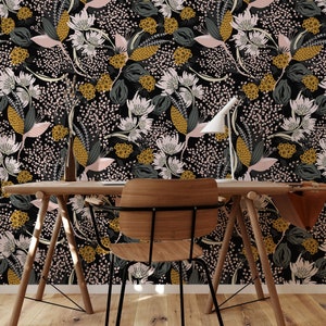 Carta da parati con fiori in fiore, stacca e attacca / Decorazioni e arte da appendere alla parete / Bellissimi articoli per la casa per un look fresco