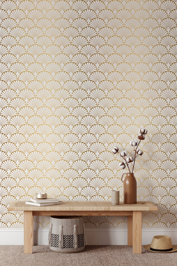 Gold Art Deco Removable Wallpaper Peel and Stick Wallpaper Etsy UK
