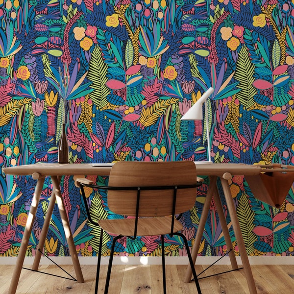 Bright Tropical Leaf |  Scandinavian Wallpaper |  Peel and Stick Wallpaper