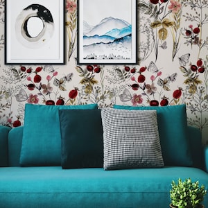 Carta da parati floreale da staccare e attaccare / Decorazioni murali alla moda, decorazioni per la casa, bellissime stampe e appendini da parete