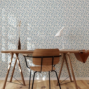 Carta da parati con mirtilli e pavoni / Decorazione murale staccabile e adesiva / Stampe per la casa / Decorazione murale vibrante