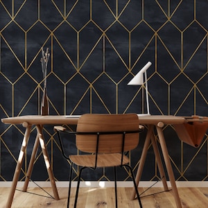 Carta da parati scura e dorata staccabile e attaccabile / murale per una facile decorazione della casa / decorazione moderna della parete