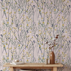 Carta da parati con fiori soffiati dal vento, stacca e attacca / Decorazione floreale scandinava per un facile restyling della casa