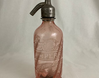 Petit Siphon à eau de Seltz en pur cristal Rose gravé Edgar PERRIER Bonneville France old antique vintage