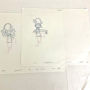 Lot de 2 Dessin de production Animation Original Les Simpsons Tahiti Bob CABF21 La Vieille Peur d&#39;Homer 2001