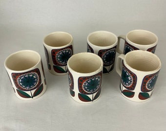 Lot de 6 mugs made in west Germany numérotés en céramique vintage shabby chic