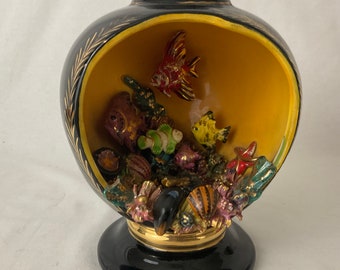 Luminous mold Seashell decorated ceramic vintage kitsch holiday souvenir signed French craftsmanship from the 1930s from Vallauris Monaco