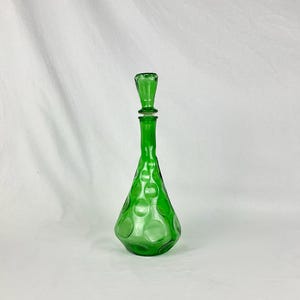Green molded glass carafe with stopper made in ITALY vintage shabby chic boho handcrafted