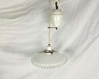 Antique French vintage shabby chic porcelain and opaline up and down pendant light