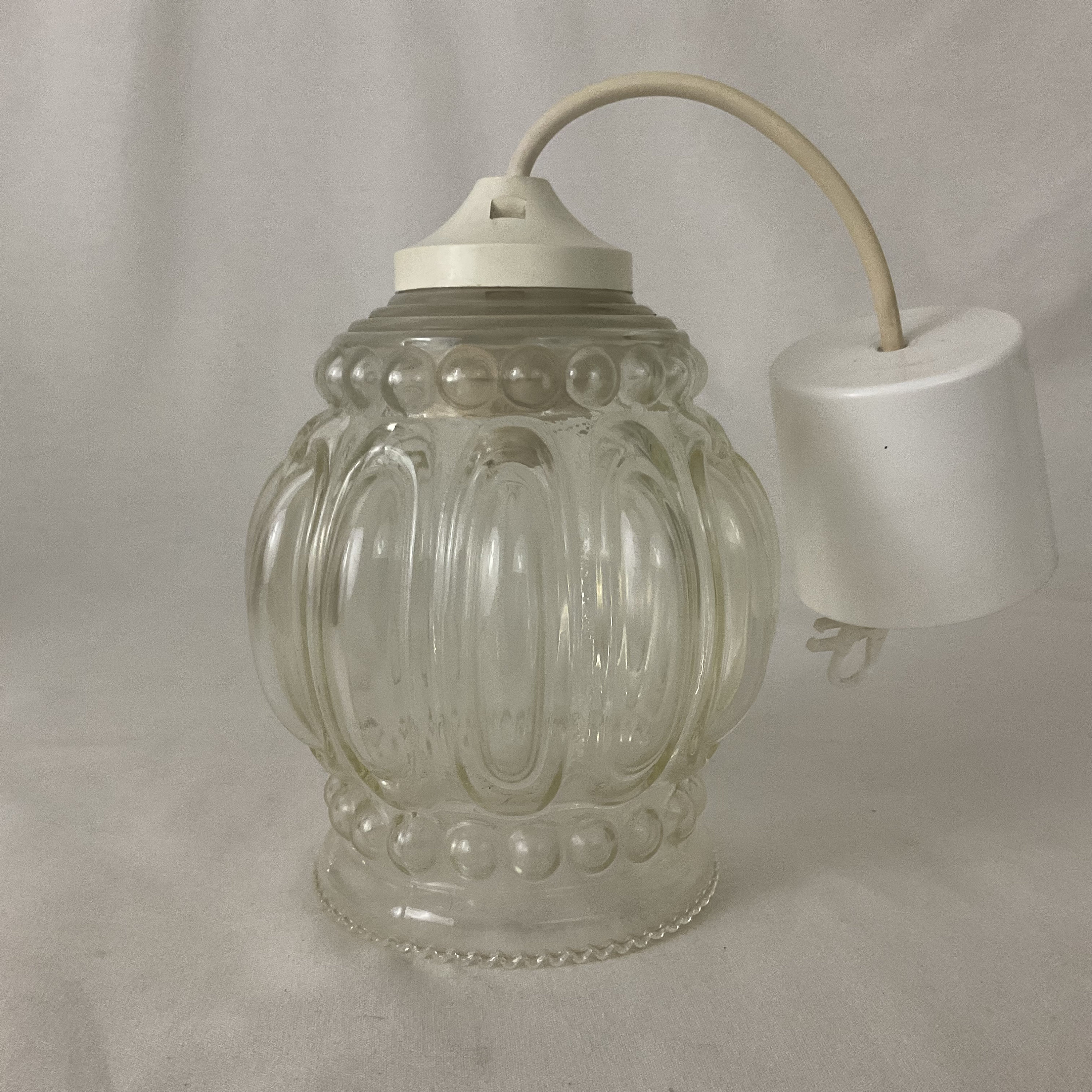 Ceiling light pendant in pressed molded glass old French antique vintage 1950 1960 unsigned