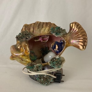 Ceramic fish lamp vintage kitsch holiday souvenir signed Vallauris French craftsmanship from the 1930s