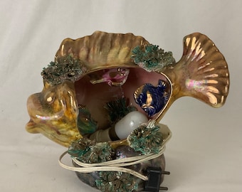 Ceramic fish lamp vintage kitsch holiday souvenir signed Vallauris French craftsmanship from the 1930s