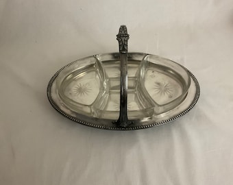 Serving tray aperitif centerpiece dessert mignardises silver metal bowls glass or crystal engraved old art nouveau art deco