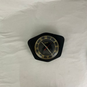 Pendulum wall clock old BAYARD brand in black formica hexagonal shape vintage 1960 1970 French antique vintage shabby chic