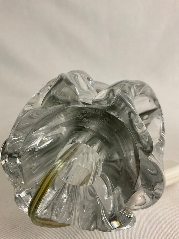 Pied De Lampe Ancien En Verre Torsadé Et Laiton - Vintage - À Poser