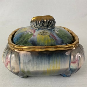 Empty pocket jewelry box in ceramic with gold decoration Handmade unsigned vintage Vallauris style French antique