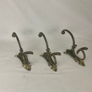 Juego de 3 percheros antiguos de metal o hierro fundido de los años 1900-1930, estilo art nouveau, art déco, vintage, shabby chic, francés, antiguo