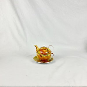 Bellissimo set di teiera e tazza in porcellana con motivi floreali nello stile dei girasoli di Van Gogh, collezione Leonardo, realizzata nel Regno Unito