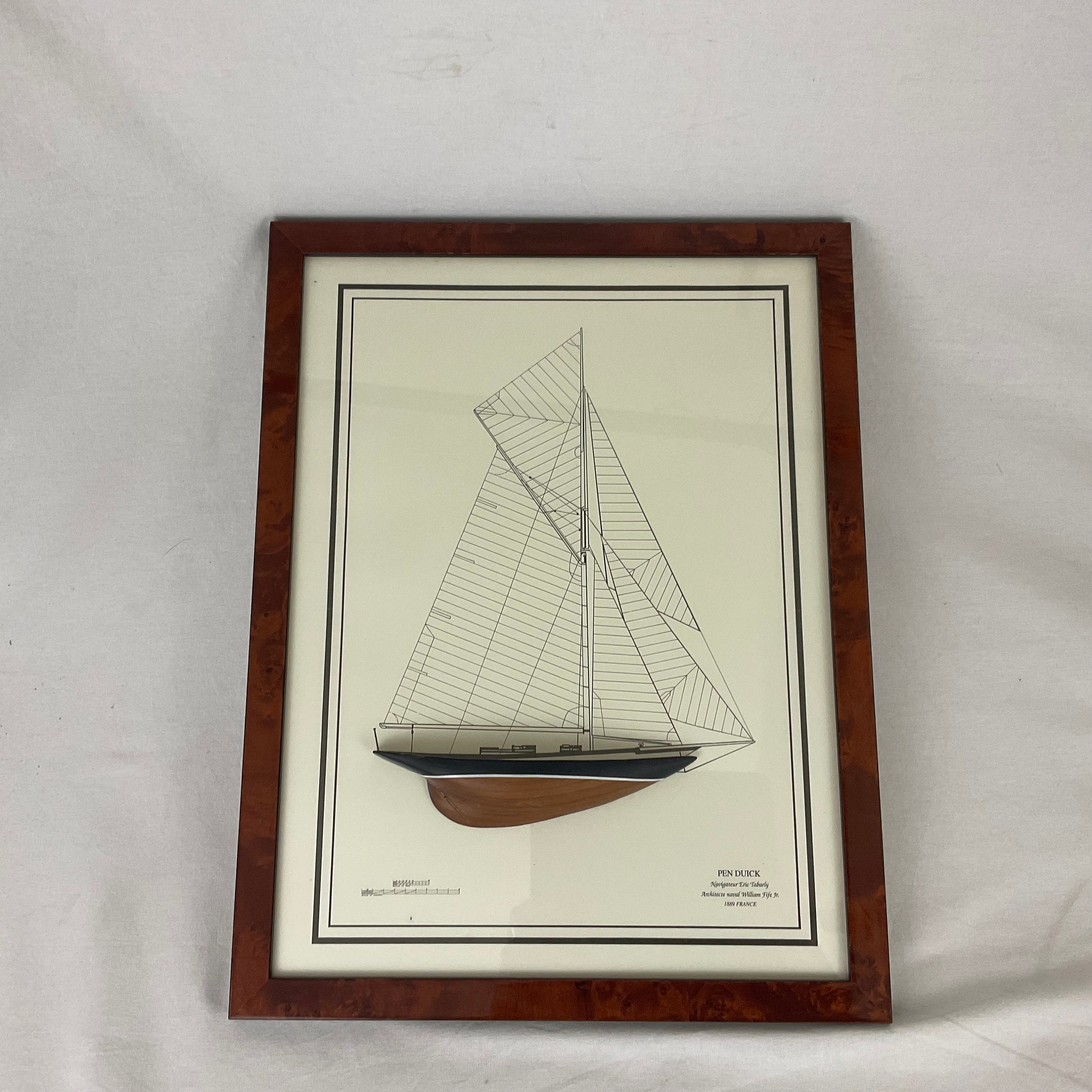 ネイビーブルー セーリングボート アート　フランス製　ハーフシェル　リトグラフ ネイビーブルー セーリングボート アート フランス製 ハーフシェル