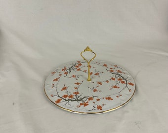 Altes Obst- oder Dessert-Käsetablett mit Keramikgriff, gestempeltes Porzellan, hergestellt im französischen Vintage-Limoges