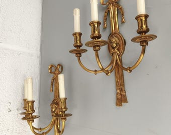 Duo antieke bronzen wandlampen