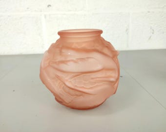 Art deco pink pressed glass vase