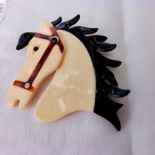 Vintage Plastic Horse Head Lea Stein Paris Brooch Pin